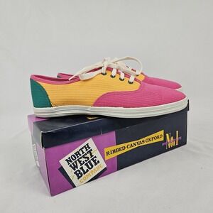 Vintage 80's Color Block Canvas Sneakers Women's 9 With Box North West Blue